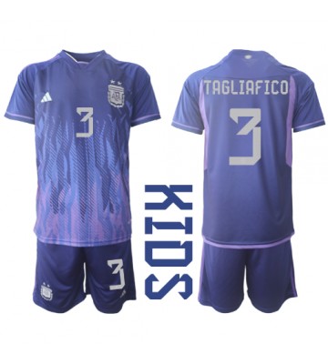 Argentina Nicolas Tagliafico #3 babykläder Bortatröja barn VM 2022 Korta ärmar (+ Korta byxor)